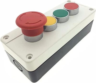 Noodstop Station - Drukknop Bediening - Industriële Controle - Rood Pilknop - 40mm Diameter - Grijs Paneel