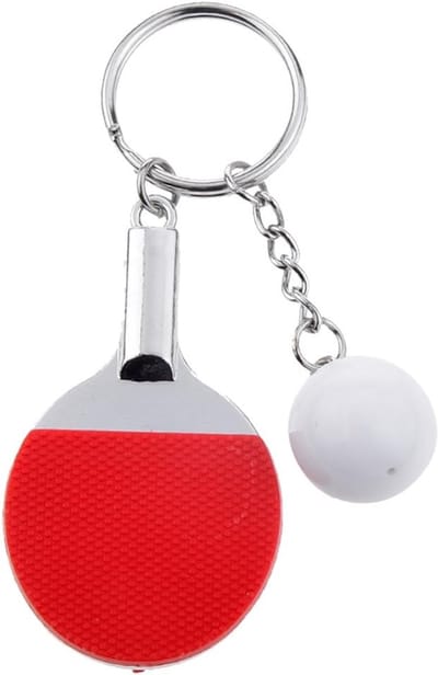 Tafeltennis Sleutelhanger - Racket Bal Hanger - Tas Decoratie - Miniatuur Ontwerp - 9.5cm - Rood