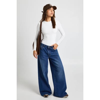 boohoo Dames Dubbele Laag Slinky Bodysuit met Lange Mouwen en Ronde Hals | Wit | Maat: 36
