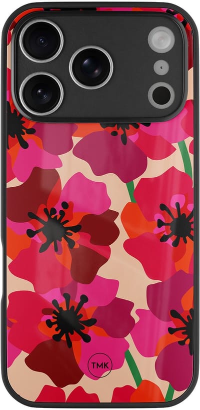 Hoesje geschikt voor Apple iPhone 17 Pro - Pink floral bliss - Roze - TPU luxe case (glossy toplaag) - Bloemen - Hardcase backcover zwart