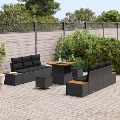 vidaXL - Tuinbank - Set - 9 - st - 8-Aantal - zitplaatsen - Zwart - Poly - rattan
