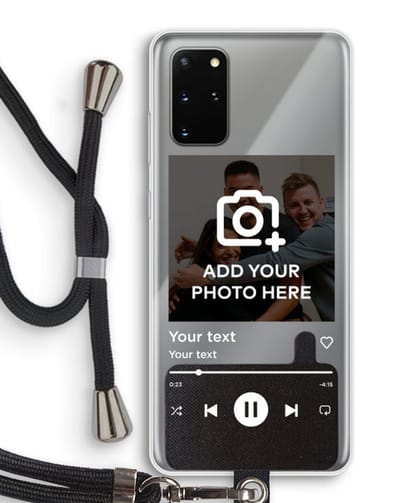 Gepersonaliseerd - Case Company® - Hoesje met koord geschikt voor Samsung Galaxy S20 Plus hoesje met Koord - Music Player - Telefoonhoesje met Zwart Koord - Bescherming aan alle Kanten en Over de Schermrand