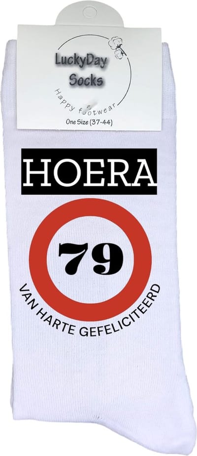79 jaar Sokken - Gefeliciteerd - Jarig - Verjaardag - Grappige cadeau - Cadeau voor vrouw man - Kado - Verjaardags sokken - Verjaardags cadeau - Sokken waar je vrolijk van wordt - Maat 37-44