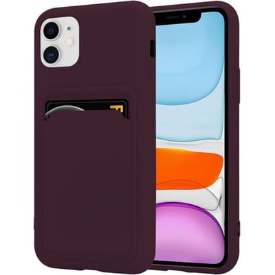 ShieldCase telefoonhoesje geschikt voor Apple iPhone 12 / 12 Pro siliconen hoesje met pasjeshouder - case met ruimte voor pasjes - aubergine