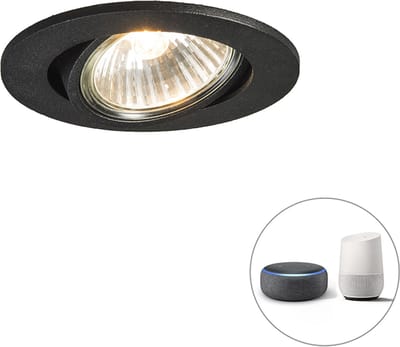 QAZQA cisco - Moderne Dimbare LED Smart Inbouwspot incl. wifi met Dimmer - 1 lichts - Ø 90 mm - Zwart - Woonkamer | Slaapkamer | Keuken