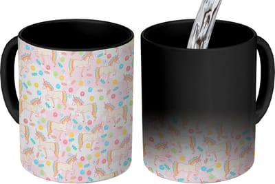 Magische Mok - Foto op Warmte Mokken - Koffiemok - Unicorn - Snoep - Regenboog - Magic Mok - Beker - 350 ML - Theemok