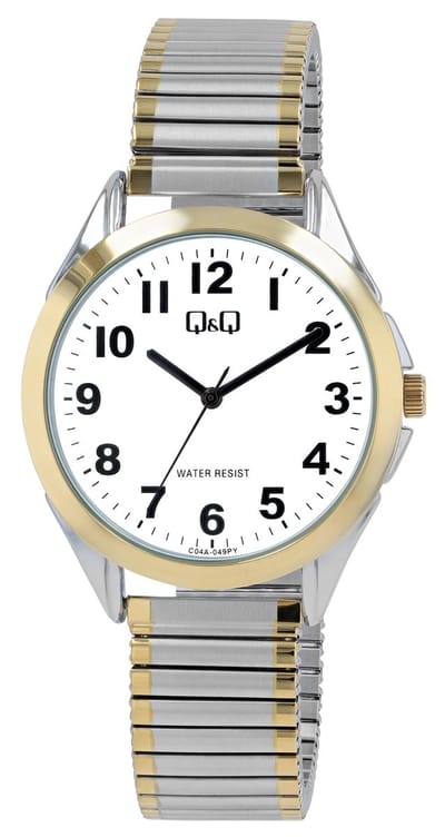 Q&Q-herenhorloge-rekbare band-rekband-bicolor-goud/zilverkleurig-5 atm waterdicht-diameter 39 mm
