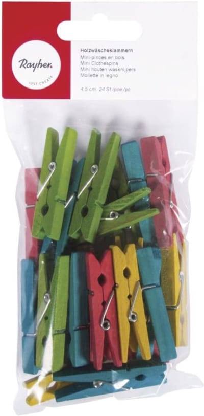 Rayher hobby Kleine Houten knijpers - 24x stuks - gekleurd mix - 4,5 cm