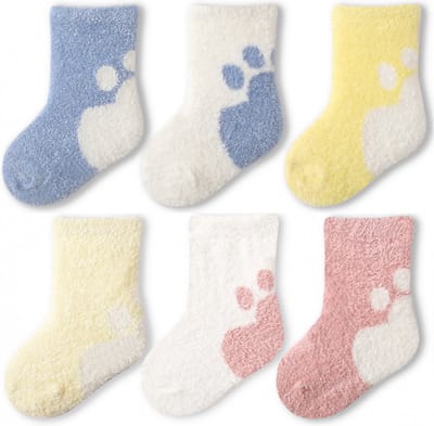 Sokjes - babysokjes - 6-Pak - Warme Baby Sokjes Antislip - Unisex - Slofsokken baby - Baby sokjes - Warme sokken kind - 0-6 maanden
