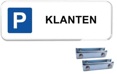 Parkeerbord Klanten 1 - Weerbestendig Aluminium - 40x15 cm - Bevestiging: Met hekbeugels (voor spijlen- of gaashek)