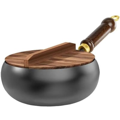 Handgesmeed NON-STICK PAN Huishoudelijke Wok Stoofpot Platbodem Kleine Koekenpan Keuken Gasfornuis Universele Pan Kookgerei brown
