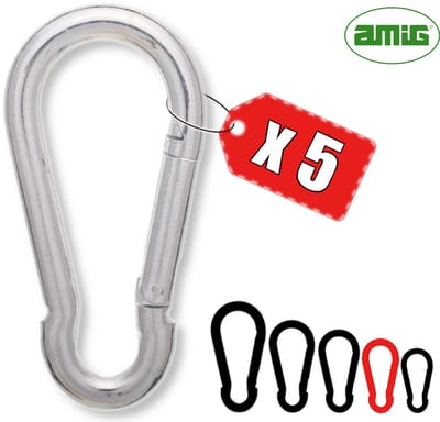 AMIG Karabijnhaak 6x60mm Klein Verzinkt Staal Veersluiting Sleutelhanger Voordeelset - 5 Stuks