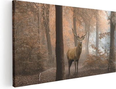 Artaza Canvas Schilderij Hert - 40x20 cm - Klein - Wanddecoratie Bos - Muurdecoratie Gewei - Schilderijen Op Canvas Herfst