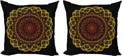 ABAKUHAUS Mandala Decoratieve Kussenhoes, Set van 2, Modern Accent, Dubbelzijdige Digitale Print, 40x40 cm, Geel met Verbrande Oranje