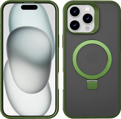 Hoesje Geschikt voor iPhone 15 Plus Magsafe hoesje Groen - Mat Transparant hard case - Magnetic Ring Houder hoesje