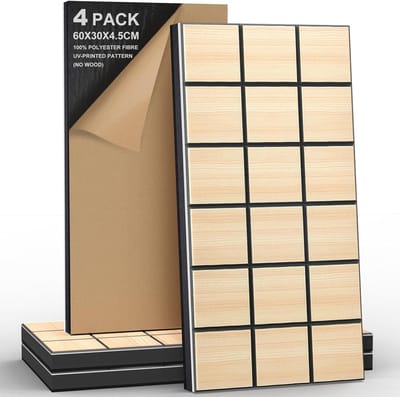 Famanu – Drielaagse akoestische panelen, zelfklevend, geluidsisolerende wandpanelen van polyestervezel, 60 x 30 x 4,5 cm, set van 4