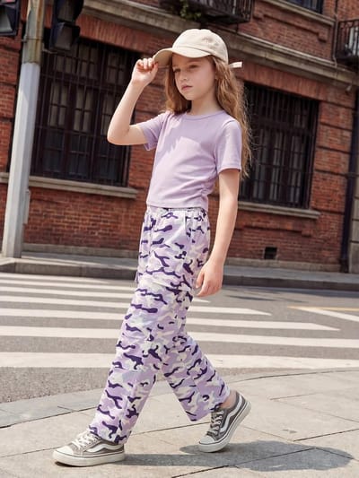 Meisjes Kledingset 2-delige Outfit met Korte Mouwen, Geribbelde Top en Cargo Broek met Zakjes voor Leeftijd 7-14 Jaar