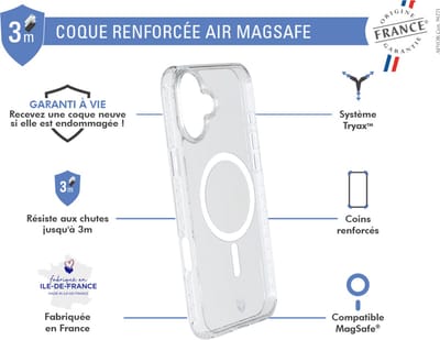 Force Case, Hoesje geschikt voor iPhone 16 Plus - AIR Versterkt Tryax System 3m MagSafe OFG, Transparant