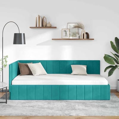 vidaXL - Hoek - Bed - Frame - met - hoofdeinde - Turquoise - 90 - cm - x - 200 - cm - Fluweel