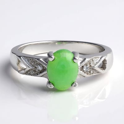 Cavill - Zilveren Ring - 925 Sterling Zilver - Keizerlijk Chrysopraas 1,15 ct Ovaal + Witte Topaas 0,01 ct - Moderne Elegante Prongzetting Maat 17