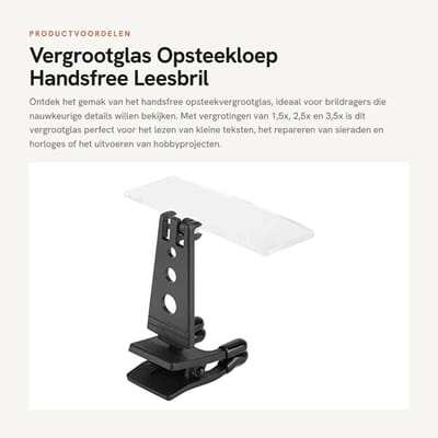 Dailygoods- Vergrootglas Opsteek 1,5X/2,5X/3,5X - Handsfree Brilvergrootglas - Clip-on Loep - Duurzaam Kunststof - Geschikt voor Reparatie Sieraden/Horloges