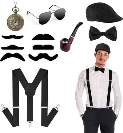 Accessoires voor een 1920s Great Gatsby Gangster Kostuum voor Mannen met Hoed, Zakhorloge en Bril - Perfect voor Carnaval en Themadiners