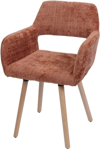 Eetkamerstoel MCW-A50 II, stoel keukenstoel gestoffeerde stoel, hout stof/textiel chenille (465g/m²) MVG ~ terracotta