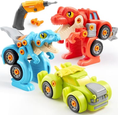 Dinosaurus Bouwset - Transformeerbaar Speelgoed - Creatief Spelen - Met Elektrische Boor - 3-Pack - Multicolor