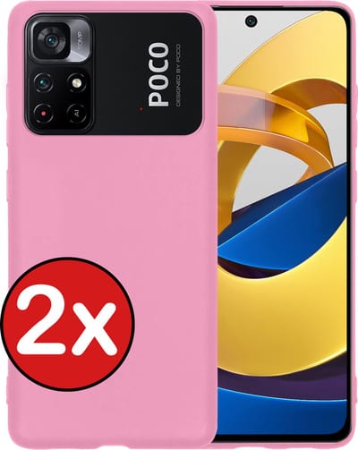 Hoesje - 2 Stuks - Geschikt voor Xiaomi Poco M4 Pro 5G - Sterk & Shockproof - Telefoonhoes - Back Cover - Case Siliconen - Telefoon Hoes - Lichtroze