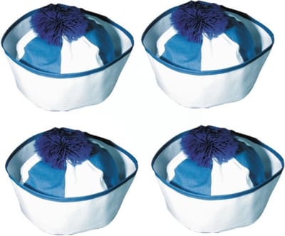 Boland Matrozen hoedje / matrozenpetjes - 4x stuks - wit/blauw - D58 cm - volwassenen