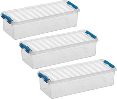 4x stuks sunware q-line opberg box/opbergdoos - 3.5 liter - 38 x 14 x 9 cm - kunststof - opslagbox - transparant/blauw