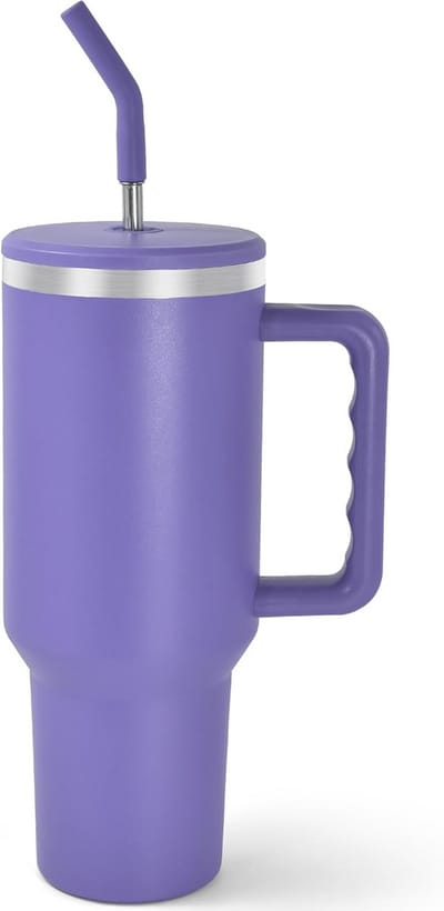 Dubbelwandige RVS Beker met Rietje - 1200 ml | Draagbare Koffiebeker voor Onderweg