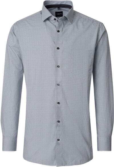 VENTI CASA MODA comfort fit overhemd - popeline - wit met zwart en grijs dessin - Strijkvriendelijk - Boordmaat: 48