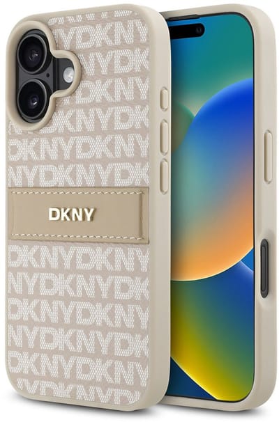 DKNY, Hoesje geschikt voor iPhone 16 Plus - Repeat Pattern Tonal Stripe Series met Metalen Logo, Roze