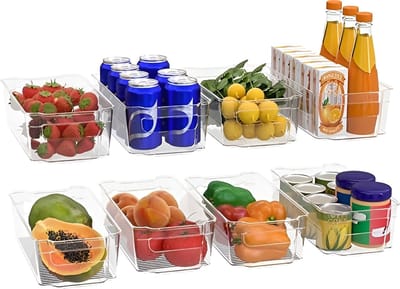 Opbergbakken Bijkeuken (Transparant) - Set van 8 containers (8 middelgrote opbergbakken) Opslag voor keuken, bijkeuken, kasten, aanrecht en koelkast - BPA-vrij