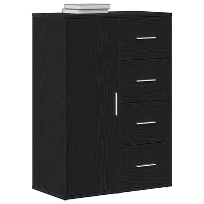 vidaXL - Dressoir - Zwart - Eiken - 60 - x - 31 - x - 84 - cm - Bewerkt - hout