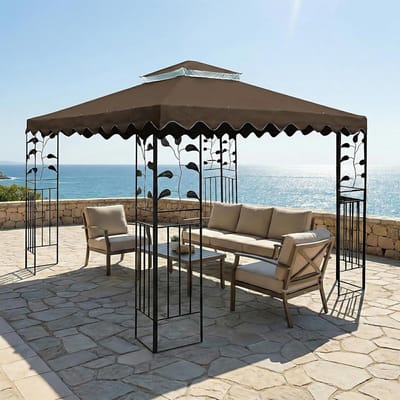 Waterdichte Vervangende Daktent 3x3m met Dubbele Laag, UV-Bescherming en Ventilatie - Ideaal voor Barbecue- en Tuinpaviljoens in Koffiebruin