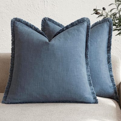 Decoratieve Kussenhoes - Linnen Kussensloop - Woonkamer Decoratie - Met Franje Rand - 45 x 45 cm - Blauwgrijs