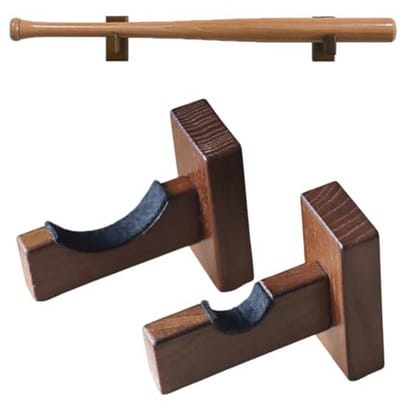 Honkbal Bat Vitrinekast Muurbevestiging Massief Hout Handgemaakt Horizontaal Rack met Verborgen Schroeven en Zachte Liner voor Display