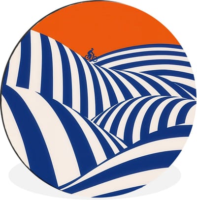 WallCircle - Wandcirkel - Muurcirkel - Fietser - Heuvels - Strepen - Blauw - Aluminium - Dibond - 30x30 cm - Binnen en Buiten