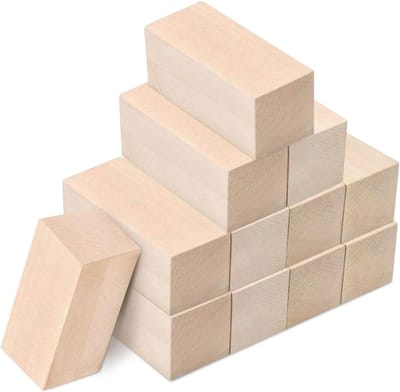 SnelShoppen - 12 Onbehandelde Houten Schnitzblokjes Lindenhout 5 x 5 x 10 cm voor Houtbewerking Creatief Klussen en DIY Projecten