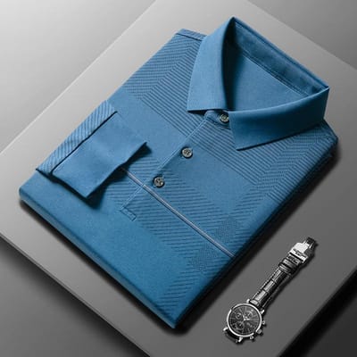 Heren T-shirt met lange mouwen en strepen Herfst Nieuw Veelzijdig POLO-shirt Middenleeftijd Losse Papa Kleding XXXXL gray