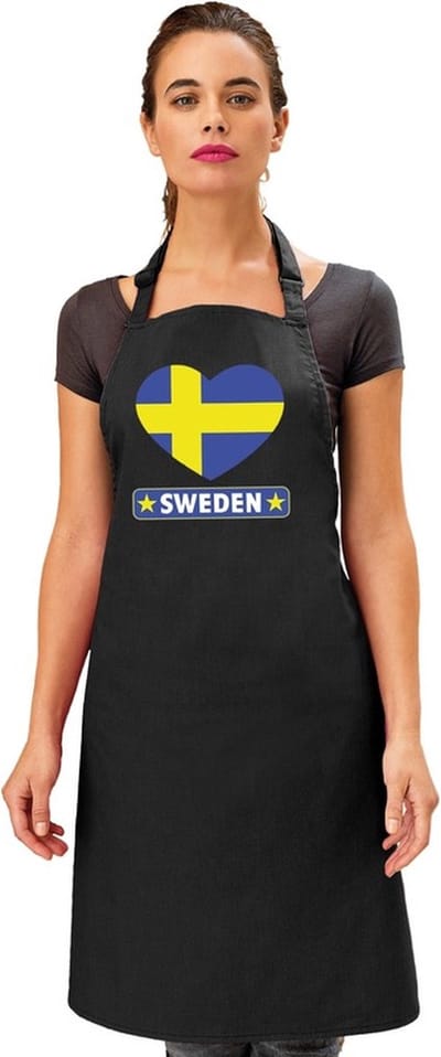 Keukenschort - Barbecueschort - I Love Zweden vlag - zwart - heren en dames - Landen supporters - Gerechten - Avond