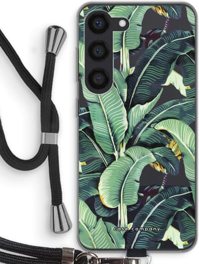 Hoesje met koord geschikt voor Samsung Galaxy S23 hoesje met Koord - Bananenbladeren - Telefoonhoesje met Zwart Koord - Bescherming aan alle Kanten en Over de Schermrand