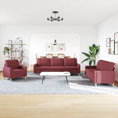 vidaXL - 3-delige - Loungeset - stof - wijnrood
