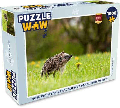 Puzzel Egel zit in een grasveld met paardenbloemen - Legpuzzel - Puzzel 1000 stukjes volwassenen