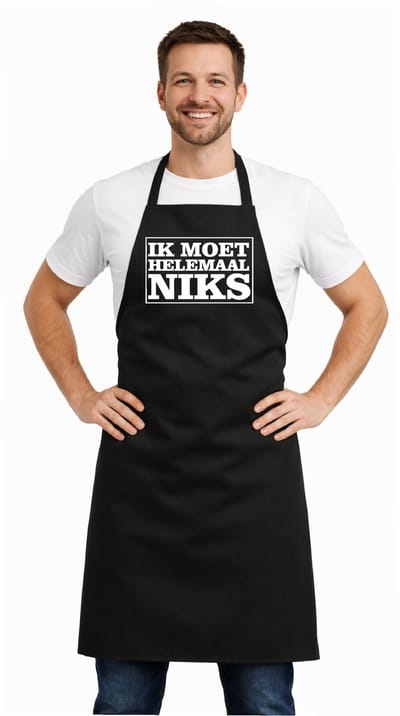 Basics - Horecaschort - Unisex Schort - Actieschort - Keukenschort - Catering - Kookschort - Halterschort - 65 x 90 cm - 100% katoen - Ik moet helemaal niks - zwart