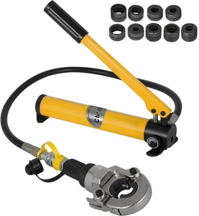 DIMICO - Hydraulische Krimptang 6 Ton - Perstang Set 9 Matrijzen TH & V Profiel - Geel - 360° Tangkop - Snelle Persverbindingen