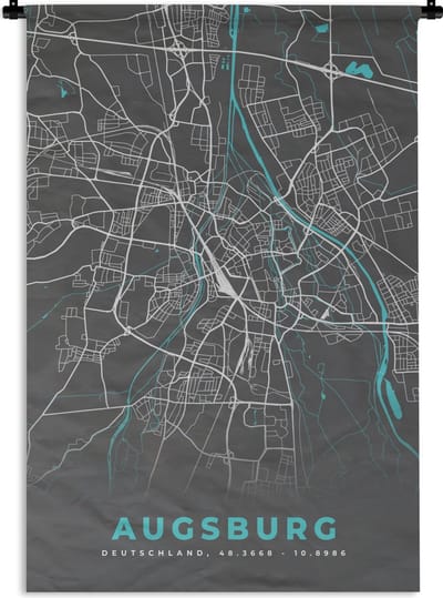 Wandkleed - Wanddoek - Stadskaart – Kaart – Augsburg – Blauw – Duitsland – Plattegrond - 120x180 cm - Wandtapijt