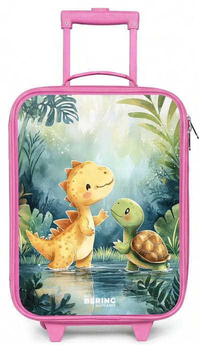 NoBoringSuitcases.com® - Kinderkoffer roze - Kindertrolley meisje - Dino - Schildpad - Jungle - Koffer kind lichtgewicht - Reiskoffer trolley voor kinderen - Koffertje met lichtgevende wieltjes - Rolkoffer